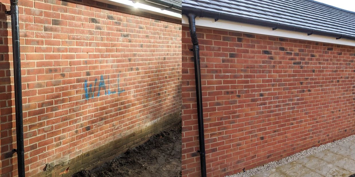 Before and after image of graffiti clean.