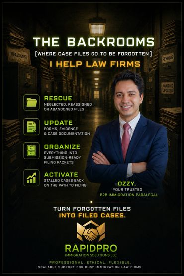 Professional paralegal service helping law firms organize and file forgotten immigration case files.