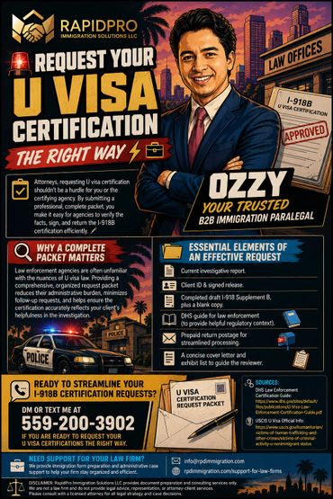 Request your U Visa certification the right way with Ozzy, trusted B2B immigration paralegal.