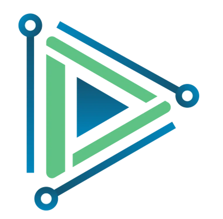 A triangle with forward momentum and three corners marked by circles implying data points.