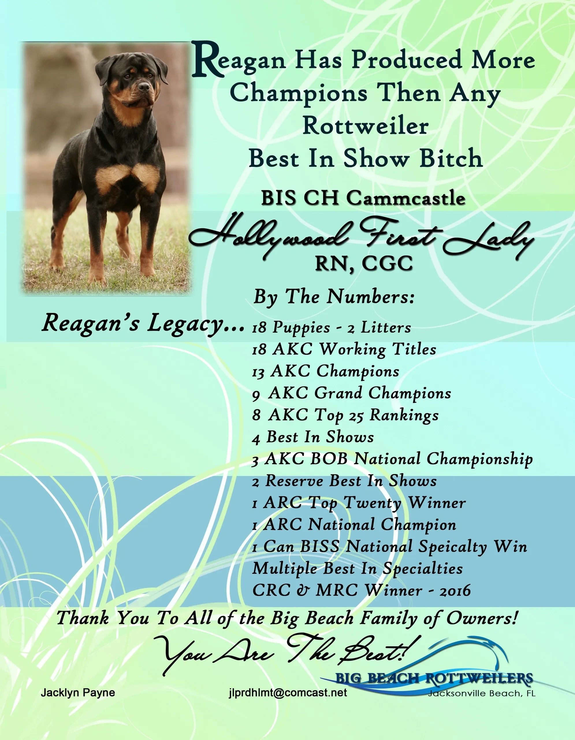 Reagan BISS CH Camcastle Hollywood First Lady RN CGC Legacy Reagan Has Produced Mord Champions Then 