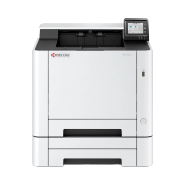 A white Kyocera office printer with a touchscreen display.