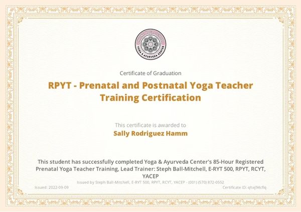 Registered Prenatal and Postnatal Yoga Teacher Certification