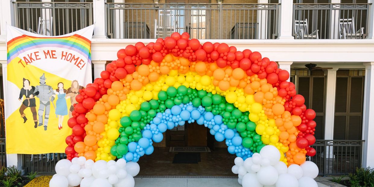 Balloon Arch, rainbow balloon arch, balloon sorority balloons, corporate balloons