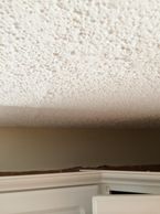 This is a popcorn textured ceiling that has been repaired with a Self Adhesive Popcorn Ceiling Repair Patch.