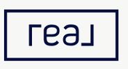 Logo with the word 'real' mirrored inside a rectangular border.