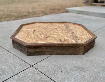 Large octagon barnwood base for full side whitetail deer mount, built by Nichols Taxidermy Bases