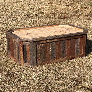 Custom barnwood taxidermy base with a red tint for large game mount.