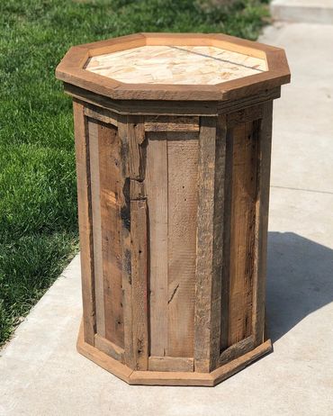 Custom barnwood oversized octagon pedestal built for large game mount.