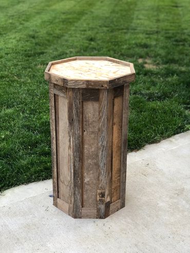 Custom barnwood octagon taxidermy pedestal built by Nichols Taxidermy Bases.