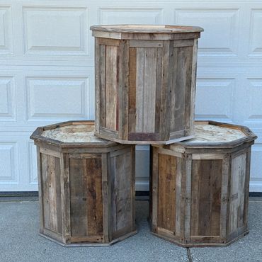 Stack of 3 Barnwood octagon bases built for Elk mounts, built by Nichols Taxidermy Bases.