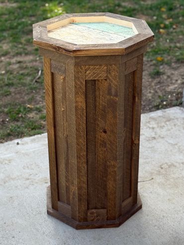 Custom octagon barnwood pedestal will mill marks for deer mount.