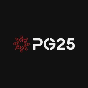Logo with red human figures forming a circle and white text 'PG25' on black background.