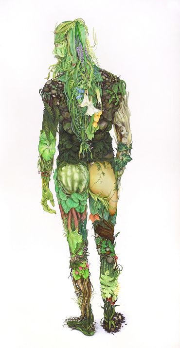 Green Man No, 2, from Natural Drag Series, pastel on paper, 46 x 94 inches, 2018.
