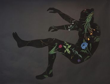 Levitate/Fall, after Mary Delany, pastel on black paper, 80 x 59 inches, 2019.