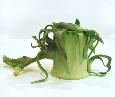 Teapot, (Dandy-lion), from Overgrown Series, hand-built ceramic, acrylic, 16 x 10 x 8 inches, 2015.