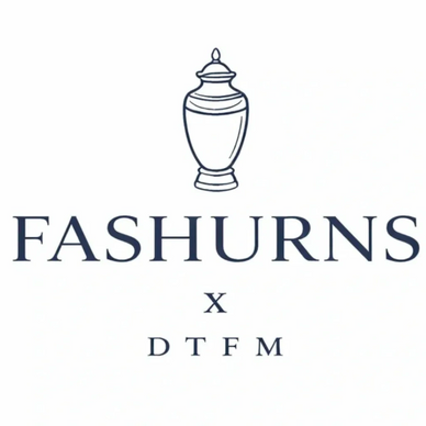 Logo of Fashurns collaboration with DTFM featuring a classic urn design.