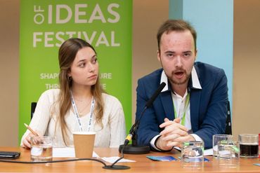 Our Secretary Emma Cabezaolis and Chairman Jack Barwell speaking at the Battle of Ideas Festival.