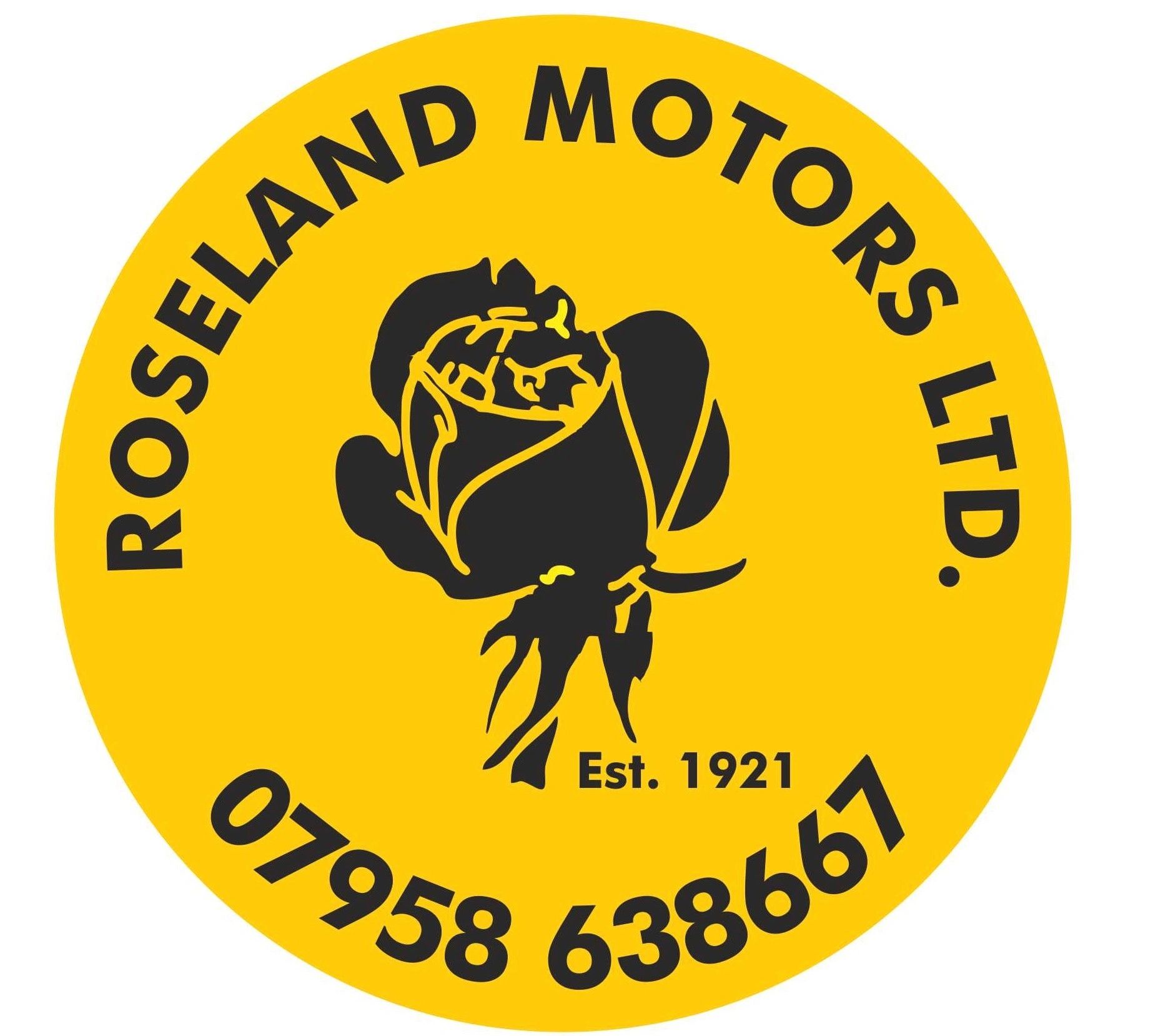 Roseland Motors logo featuring a rose and phone number.