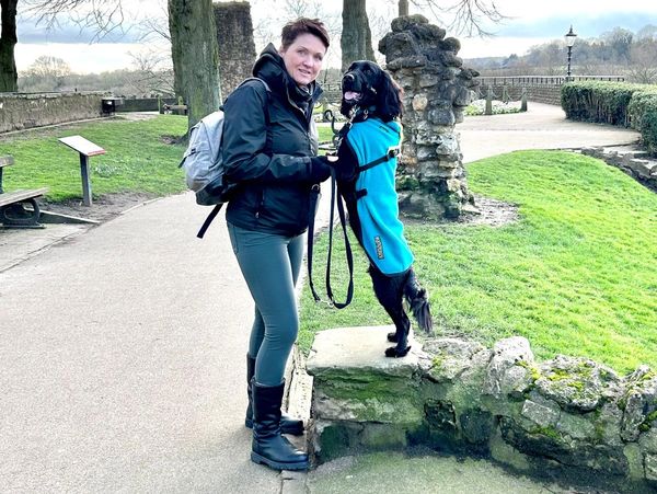 Jo, reactive dog trainer, in Easingwold with her dog Sunnie