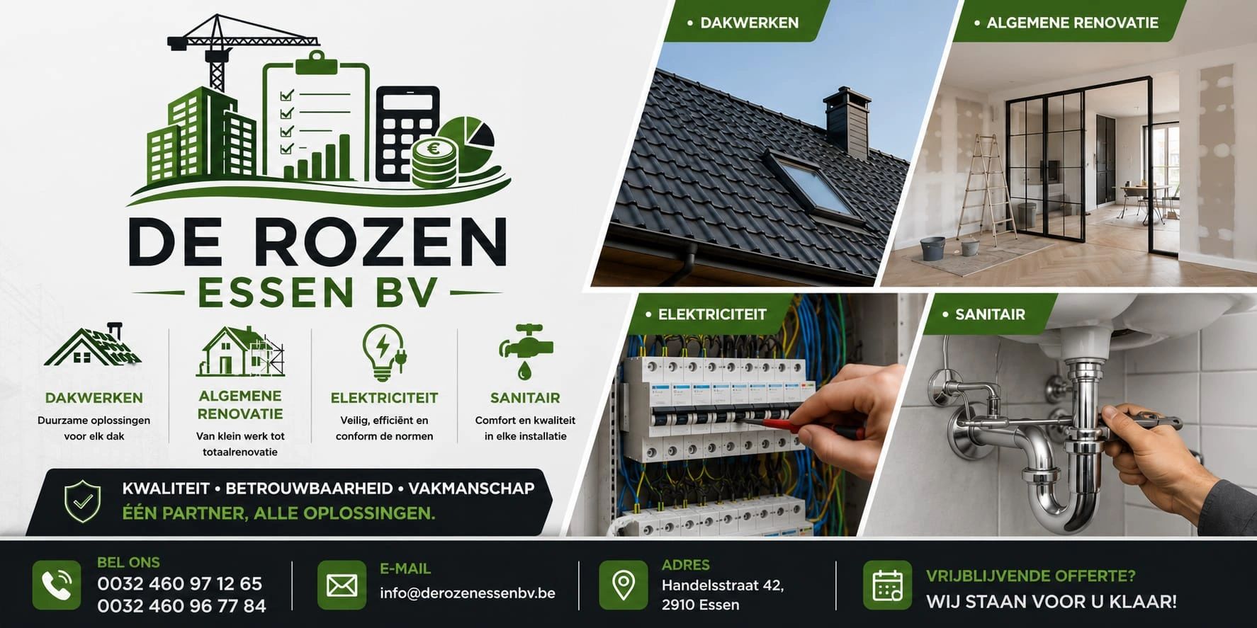 De Rozen Essen BV offers roofing, renovation, electricity, and plumbing services with quality and reliability.