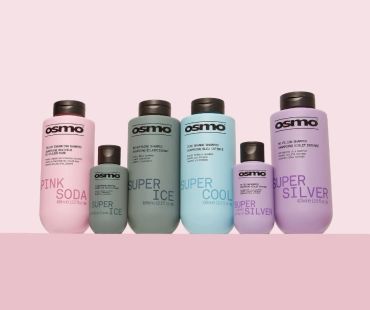 Osmo hair care shampoos in various colors and sizes.
