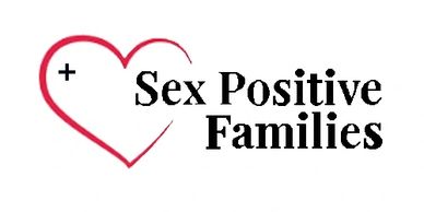 A red heart outline with a plus sign in the corner and text that reads Sex Positive Families