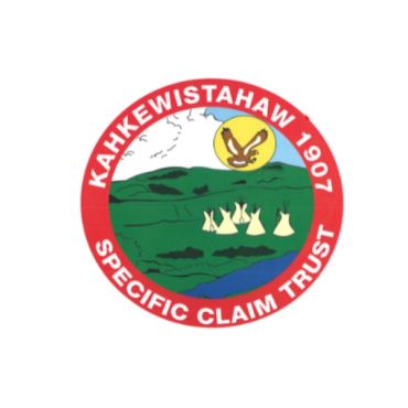 Logo of Kakewistahaw Specific Claim Trust with teepees and an eagle.
