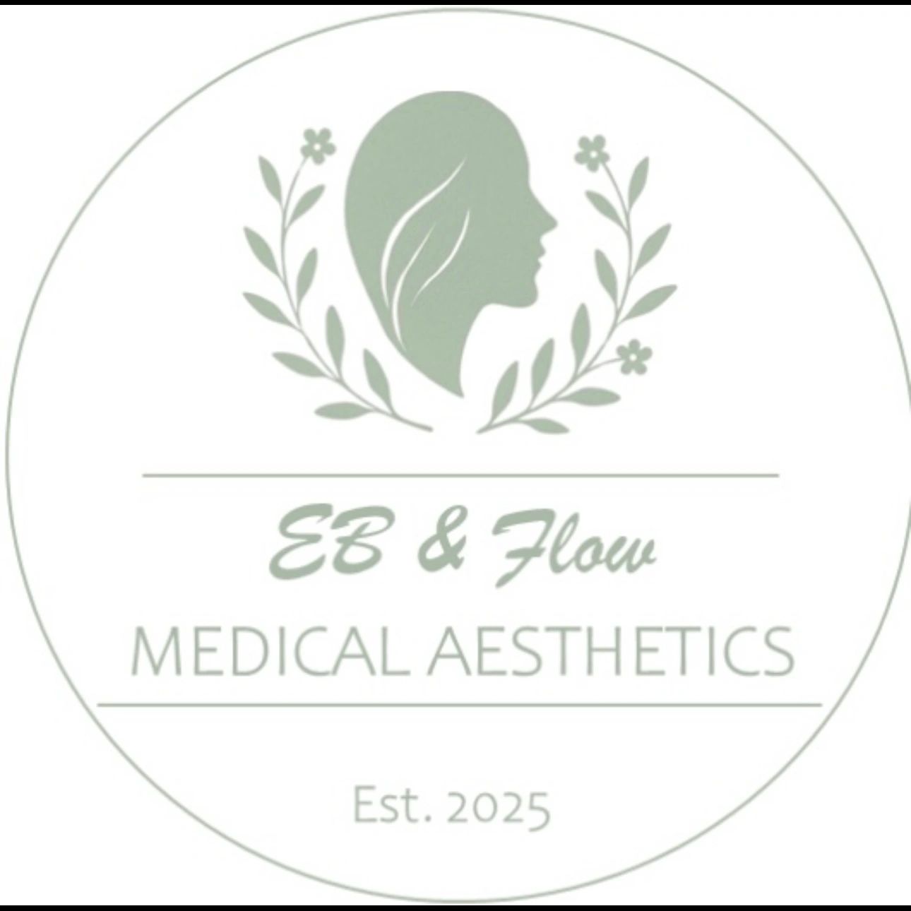 Logo for EB & Flow Medical Aesthetics featuring a woman's silhouette and floral accents.