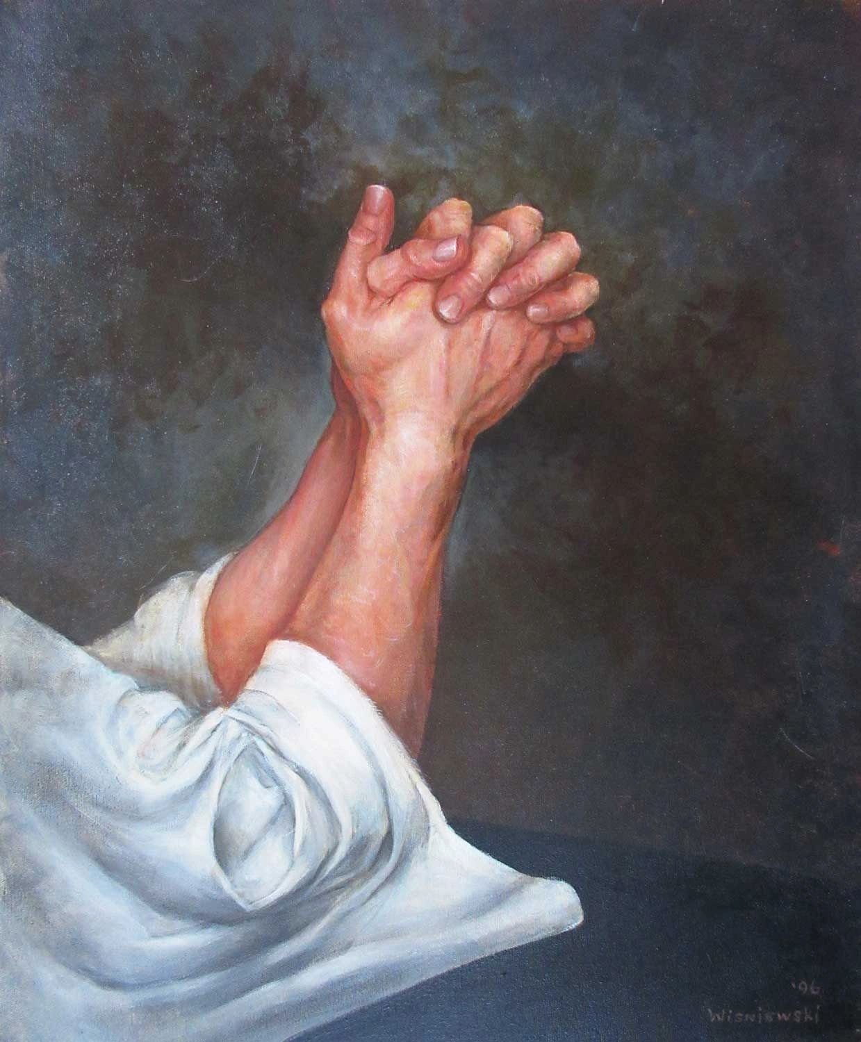 Praying hands. Acrylic painting by Stan Wisniewski.