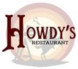 Logo of Howdy's Restaurant with cowboy and sunset design.