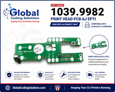 1039.9982 Print Head PCB AJ EPTI, koenig & bauer, gem gravure, alphajet evo