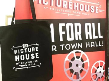 Handpainted Cotton Shopping Bag in Black with Picture House logo