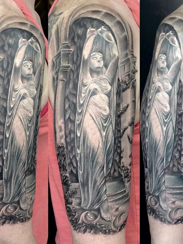 Statue Tattoo. Undine Greek Goddess Black and Grey Tattoo