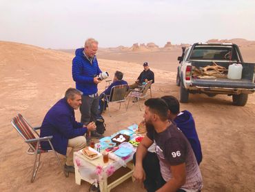 Breakfast stop after 4W driving through the wild desert of Iran in the middle of the night for sunri