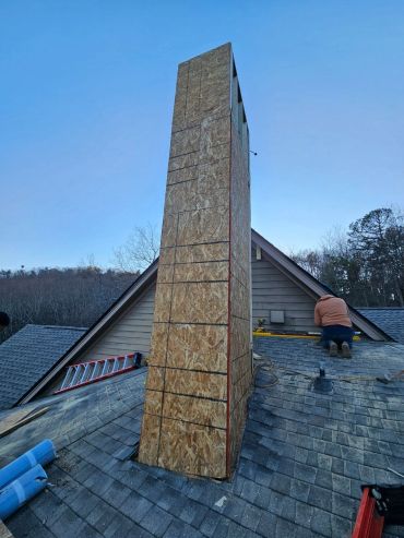 Chimney chase framed and sheathed during the Jasper's Handyman rebuild