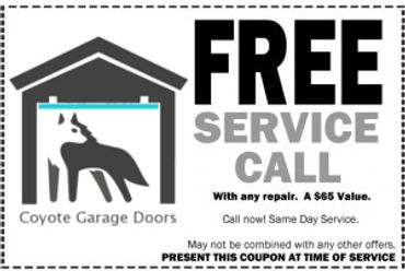 Free Service Call Coupon with any repair.  Arizona Garage door Repair service call coupon 