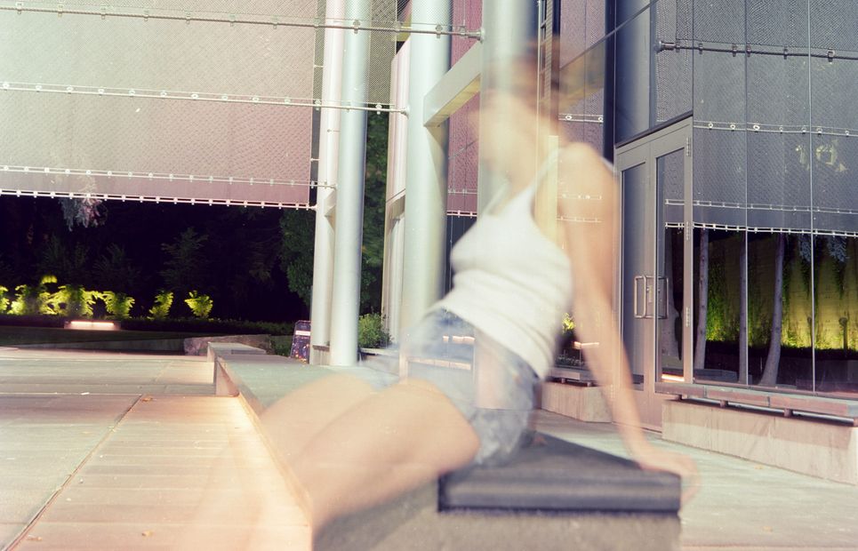 self portrait; McCaw Hall; Seattle, WA; long exposure, Mamiya RZ67, 150mm, Kodak Portra VC160