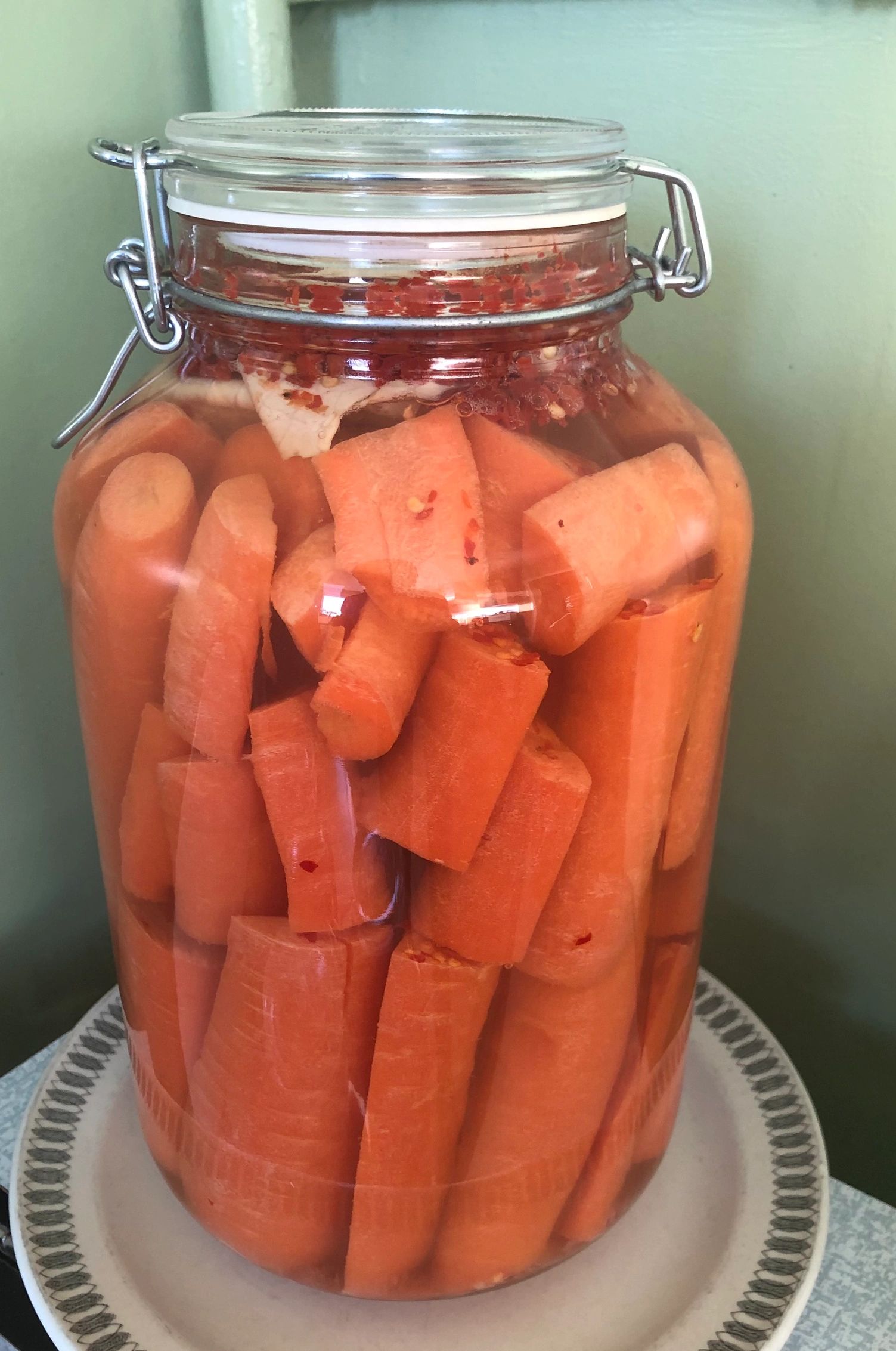 Wild fermented Carrots fermenting in a jar.