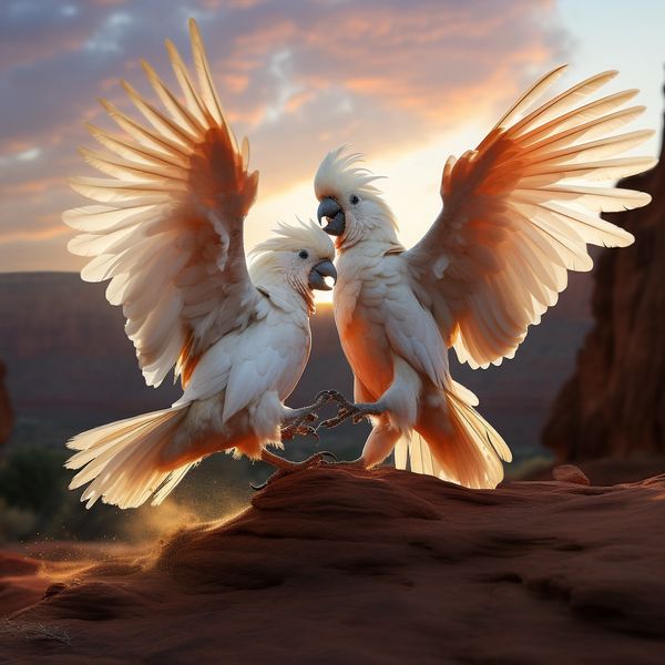 Two cockatoos fighting