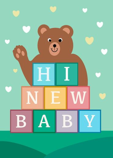 new baby card, congrats on the new baby, baby bear