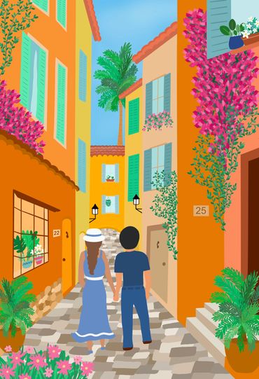 French Riviera, Nice Illustration, Art Print, Puzzle Design