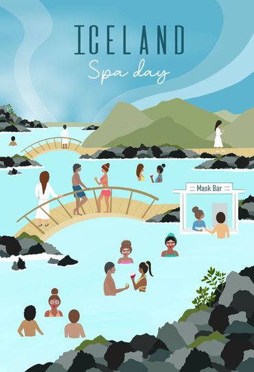 Iceland Spa Day Illustration, Art Print, Puzzle Design