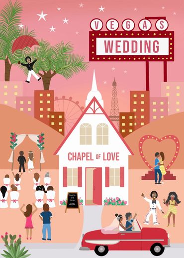 Las Vegas Wedding Chapel Illustration, Art Print, Puzzle Design