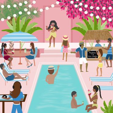 Miami pool party illustration, art print, puzzle