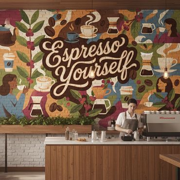 Coffee shop mural, cafe mural