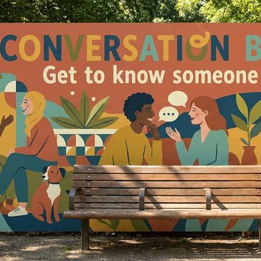 public art mural, conversation bench
