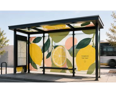Bus shelter art design - lemons