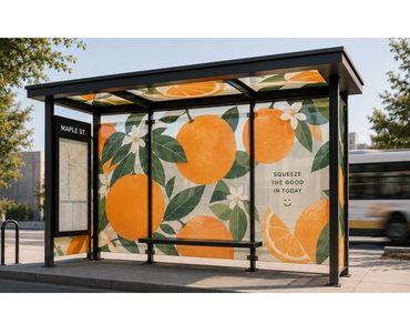 Bus shelter art design - oranges