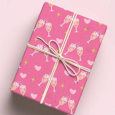 Champagne and hearts wrapping paper